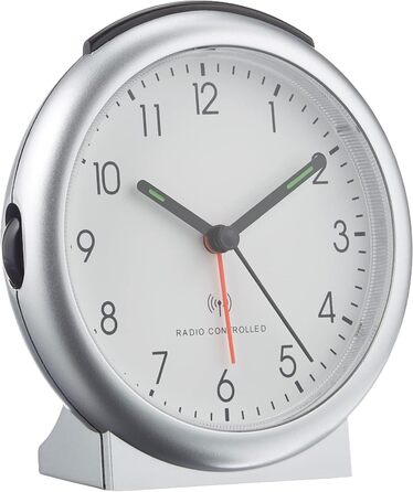 TFA Dostmann Analog Radio Alarm Clock, 98.1036, with Alarm, including Radio Clock, Silver, L 109 x W 50 x H 112 mm