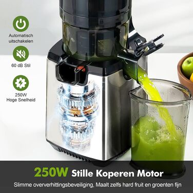 Шнекова соковижималка Fretta Slow Juicer з нержавіючої сталі для овочів та фруктів, сіра