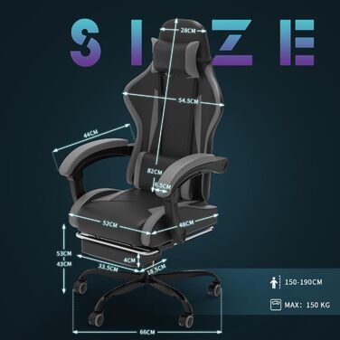 Devoko Massage Gaming Chair, Computer Office Chair with Footrest, Racing Gamer Chair 150kg Weight Capacity, 90-135° Adjustable Backrest, 360° Swivel, Gray