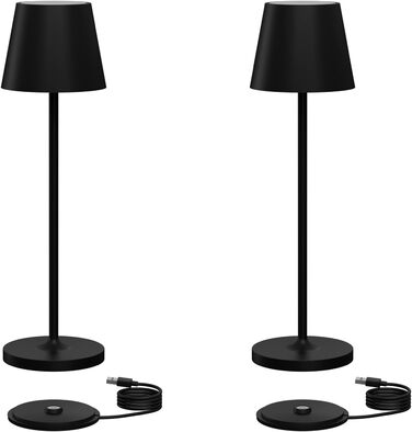LED акумуляторні настільні лампи Klighten (2 шт.), диммування, для дому та вулиці, USB зарядка, 3000K, IP54, алюміній (чорний)