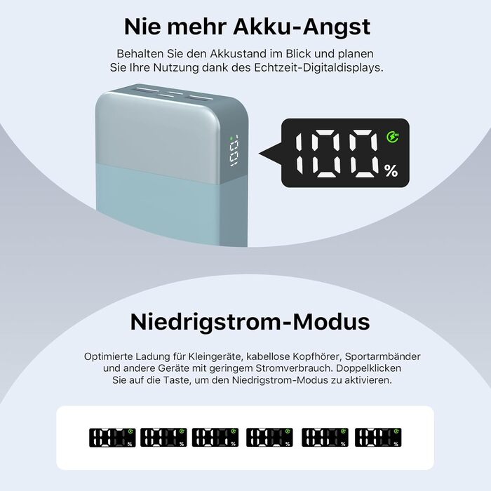 Power Bank NOBIS 20000mAh 45W Blau – портативний акумулятор з USB-C та USB-A, швидка зарядка, індикатор рівня заряду