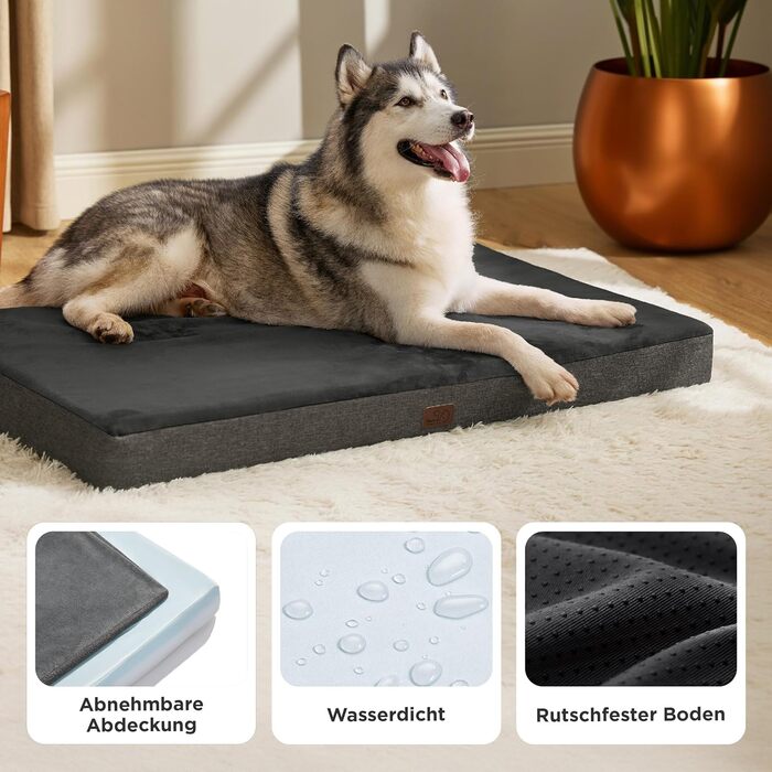 Ортопедичний лежак для собак BEDSURE - 61x41x8 см, з ефектом пам'яті, кучельна підстилка для собак, (120x74x10 см, темно-сірий)