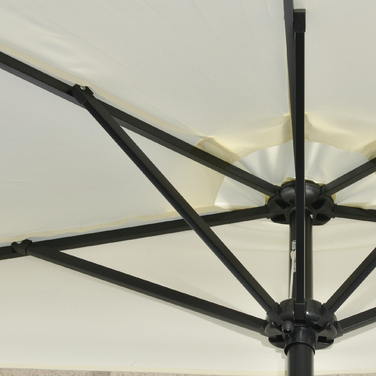 Сонцезахисний парасоль від Outsunny, 265x240 см, напівкруглий з LED-підсвіткою, напівкругла парасоль для тераси з ручним механізмом та сонячною панеллю, метал, бежевий