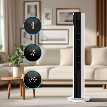 Турбовентилятор 110 см: тихий вентилятор з пультом, іонізація, 12 швидкостей, таймер 12 год, білий колір