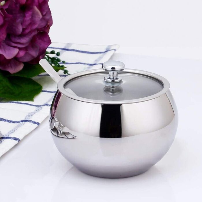 Контейнер для цукру з прозорою кришкою та ложкою, банку для спецій, солі, цукру, чаю, трав (нержавіюча сталь)