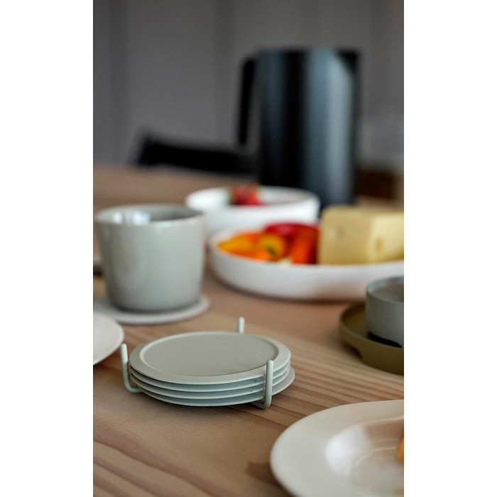 Zone Denmark Singles Silicone Coasters, Coasters for Glasses, Cups, Cocktail Glasses, Diameter 10 cm, Height 3.1 cm, 6 Pieces, including Holder, (10cm, Mud)