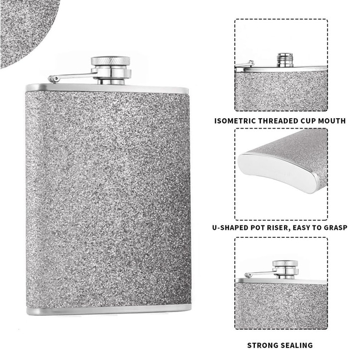 Сталевий флакон 304, 240мл з воронкою - витокозахисний, стильний, портативний набір флаконів для чоловіків та жінок. Сталева фляга для віскі (сріблястий)