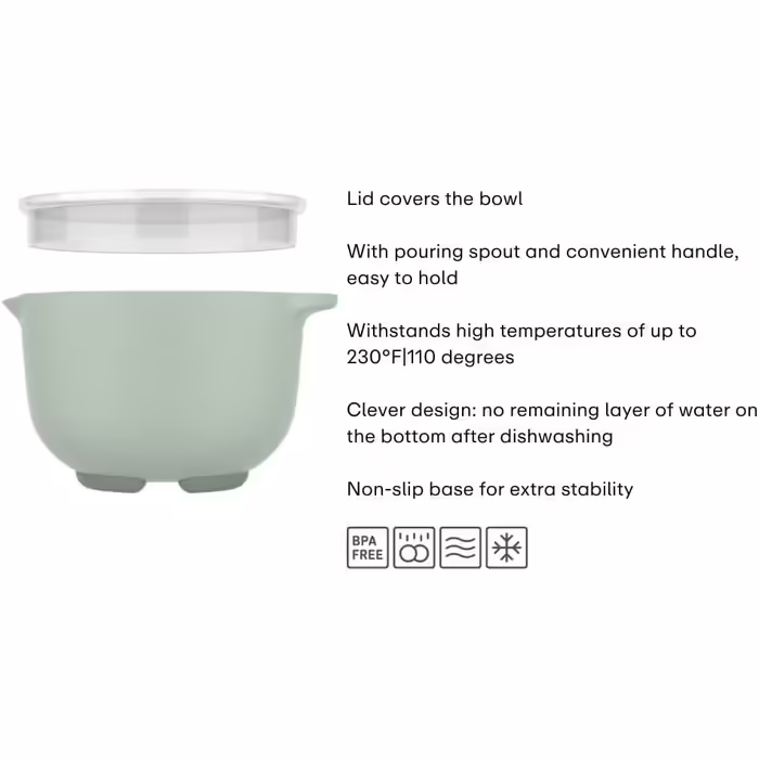 Mepal - Mixing Bowl with Lid Chef it - Non-Slip Base - Microwave and Dishwasher Safe - Bowl - Material resistant up to 110°C - 3000 ml - (Nordic Sage, Mixing Bowl with Lid 1500 ml)