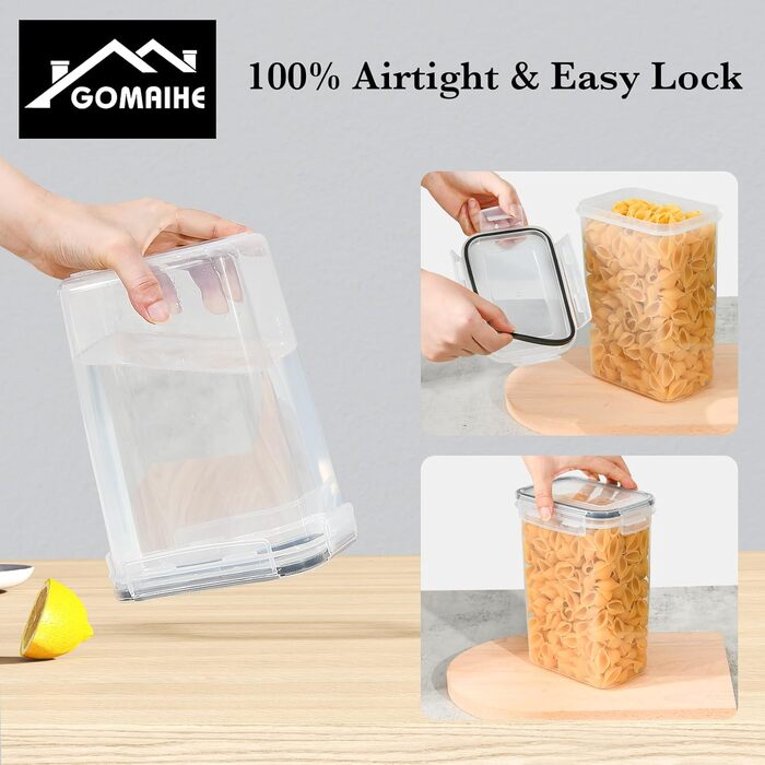 Набір контейнерів для зберігання GoMaihe 24 шт. з кришкою: герметичні контейнери для продуктів з етикетками та маркером | Коробки для зберігання на кухню для мюслі, борошна, кукурудзяних пластівців та цукру | Без BPA | Можна мити в посудомийній машині, чо