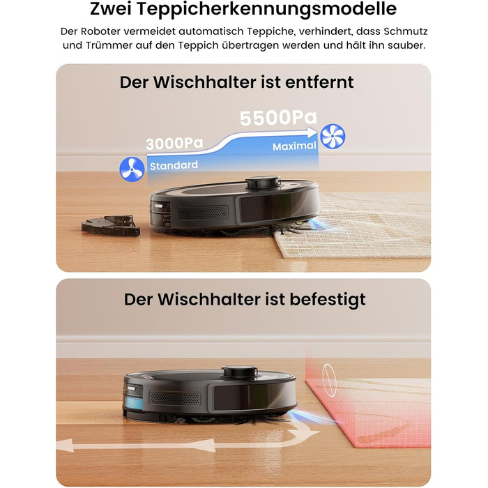 Робот-пилосос LEFANT M1 Pro: з картографією, функцією миття, 5500Pa, для тварин, керування через додаток/Alexa, білий/чорний