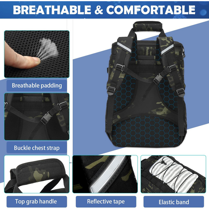 Терморюкзак для пікніка на 42 банки, чорний. Ізольований рюкзак для відпочинку, пляжу, кемпінгу, барбекю.