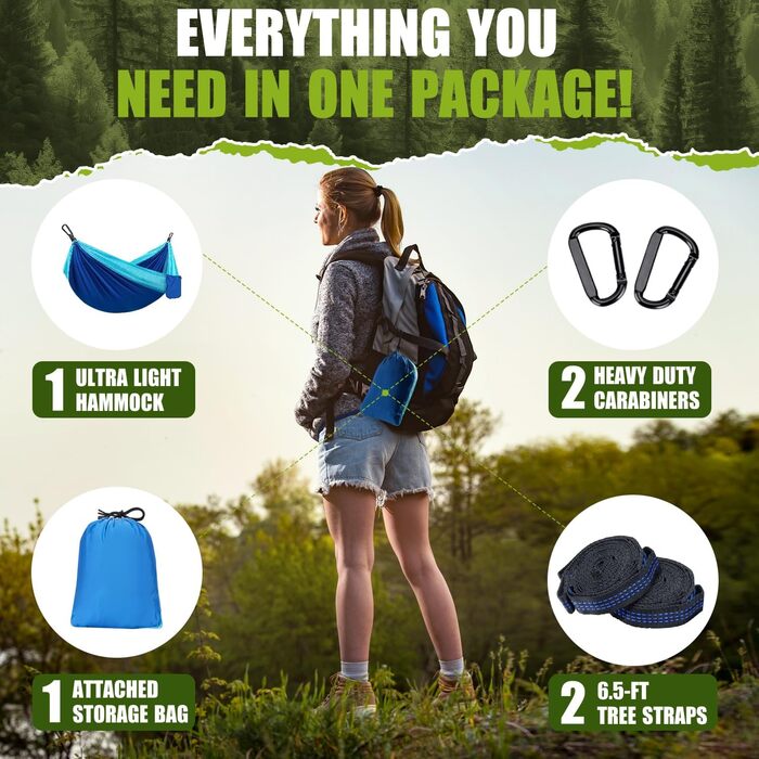 Легка гамак для відпочинку на природі | Гамак для кемпінгу та подорожей | Міцний нейлон, 270x140 см