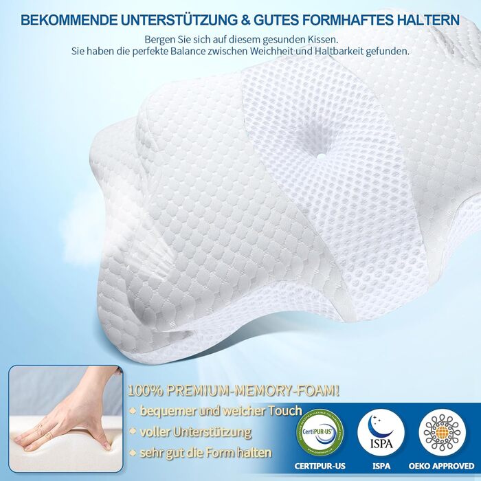 Подушка з піною з пам'яті CHxxy для шиї та плечей, ергономічна, для сну на боці, на спині та животі