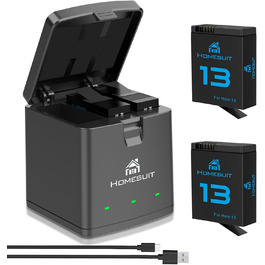 Набір акумуляторів Homesuit Hero 13 з LED зарядним пристроєм (2шт) для GoPro Hero 13 Black Enduro. Акумулятори 2300mAh, USB Type-C PD3.0, швидка зарядка.