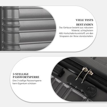 Великий валіз з ABS пластику на колесах, Trolley, валіз для подорожей з 4 колесами (360°), кодовий замок з 3 цифрами та телескопічний ручка з алюмінію (XL – 95л, Темно-сірий)
