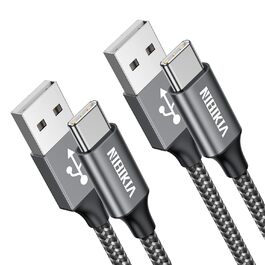 Кабель USB-C 2 шт. (1м+1м) з нейлону, 3.1A, для Samsung Galaxy (сірий)