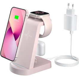 Бездротова зарядка 3 в 1 з адаптером 18W, сумісна з iPhone, Apple Watch, AirPods (Рожева)