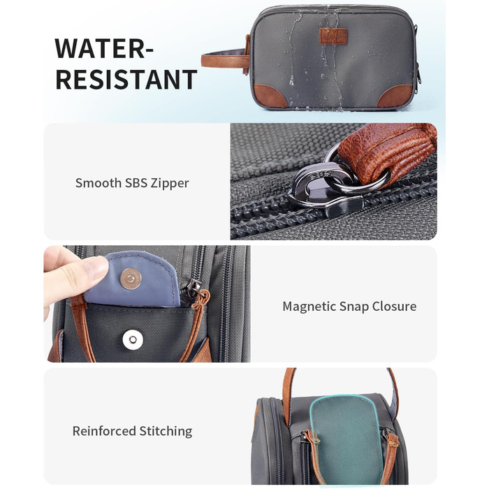 Чоловіча дорожня косметичка Ecohub, водонепроникна, з відділенням для мокрого одягу, з ремінцями, з перероблених матеріалів, з подвійною блискавкою (Синьо-зелений, Сірий)