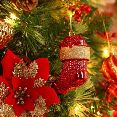 Набір прикрас на ялинку Shareconn 135 шт. – міцні ялинкові кулі з мотузкою, різні розміри та дизайни, декор для ялинки (червоний, зелений, золотий)