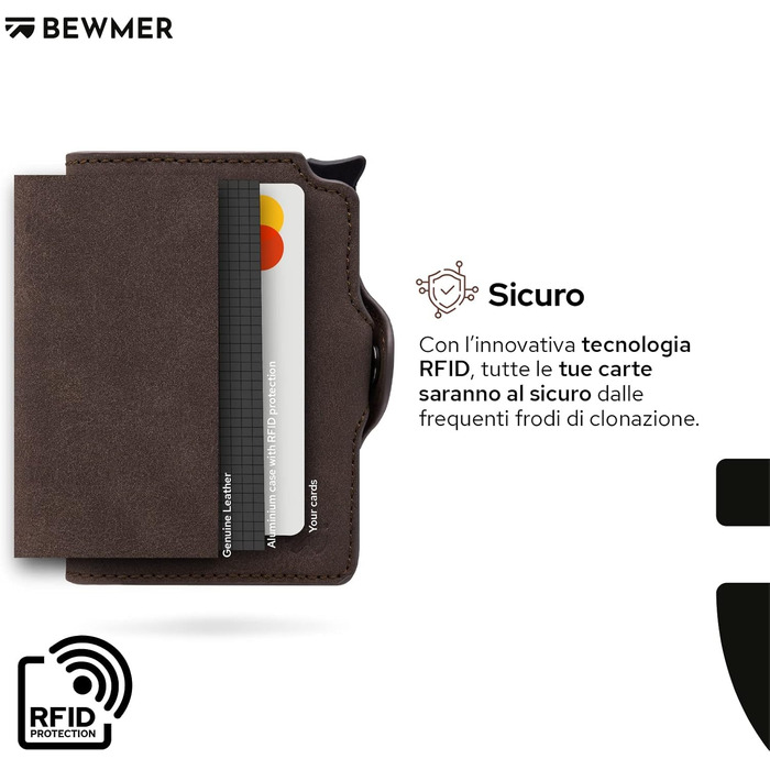 BEWMER Елегантне шкіряне картхолдер/портмоне з RFID-захистом | Для жінок та чоловіків | Колір: коричневий