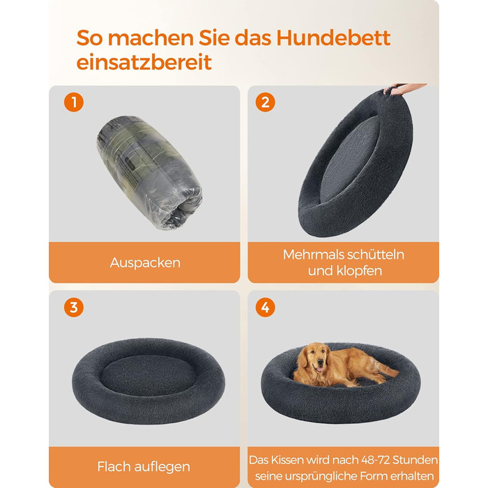 Кругле ліжко для собак та котів Feandrea, м'яке, з подушкою, 120 см, темно-сірий