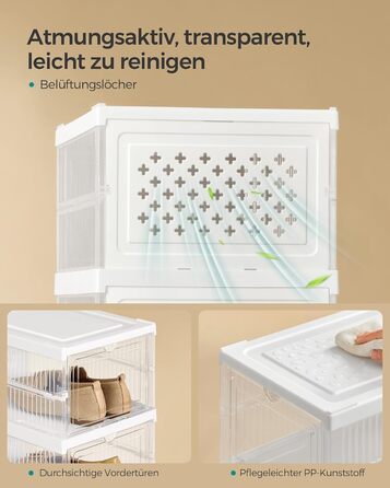 SONGMICS Shoe Cabinet 3-Piece Set, with 18 Shoe Boxes, Integrated Shoe Organizer, Foldable, Portable, for Shoe Sizes up to 46, 1-Minute Assembly, Transparent-Cloud White LSP207W01