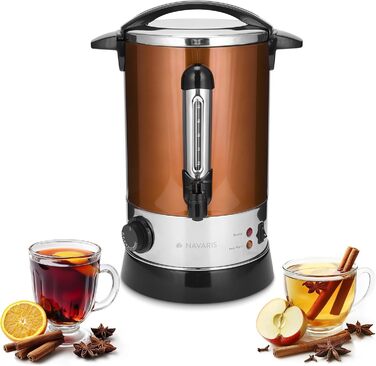 Navaris Mulled Wine Warmer Hot Water Dispenser - Stainless Steel - with Thermostat, Fill Level Indicator, Tap - Mulled Wine & Hot Beverage Dispenser (6.8L, Copper)