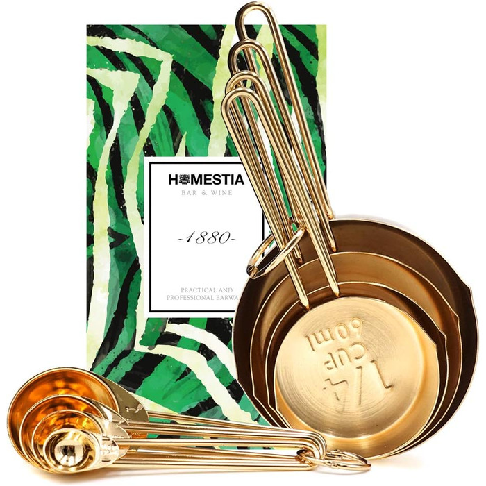 Gold Measuring Cup and Spoon Set, Stainless Steel, 8 Pieces, Dry and Liquid Ingredients, Cookware
