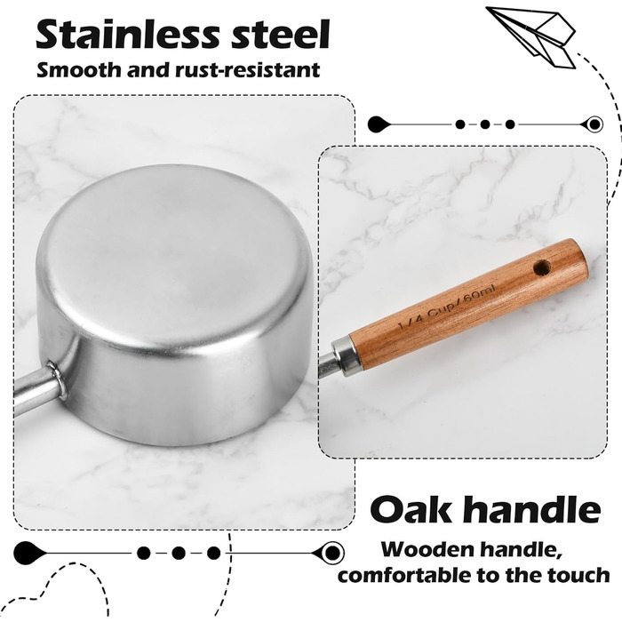 Набір мірних ложок та чашок мідного кольору, 4 шт. для кухні: 60мл, 80мл, 125мл, 250мл. Нержавіюча сталь, дерев'яна ручка