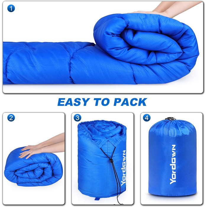 Yordawn Sleeping Bag - Outdoor Camping & Travel - Adult & Kids - 3-4 Season, Ultralight, Waterproof, Blue