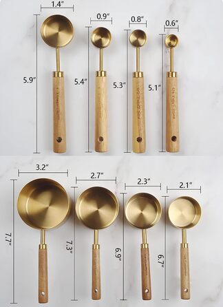 Dadamong 8-Piece Measuring Cup Set with Gold-Colored Stainless Steel Measuring Cups and Spoons, Ideal for Cooking and Baking