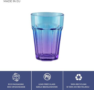 Set of 6 Colorful Glasses - Colorful Water Glasses 425 ml - Drinking Glasses Blue Purple - Long Drink Glasses - Cocktail Glasses - Juice Glasses - Large Colored Drinking Glasses - Caipirinha | Gigi Dreamy Sunset