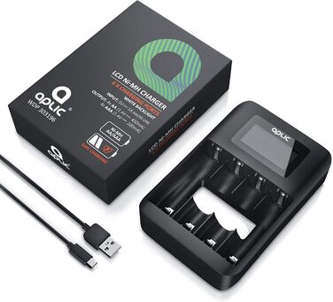 Зарядний пристрій для акумуляторів CSL - 4 слоти AA/AAA NiMH з LCD-дисплеєм, чорний