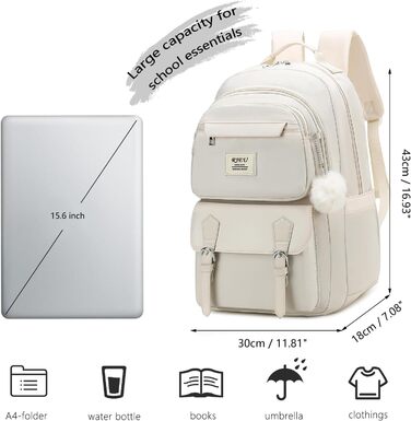 Шкільний рюкзак для дівчаток з відділенням для ноутбука 15.6 дюймів, стильний, для старшої школи та коледжу (Бежевий)