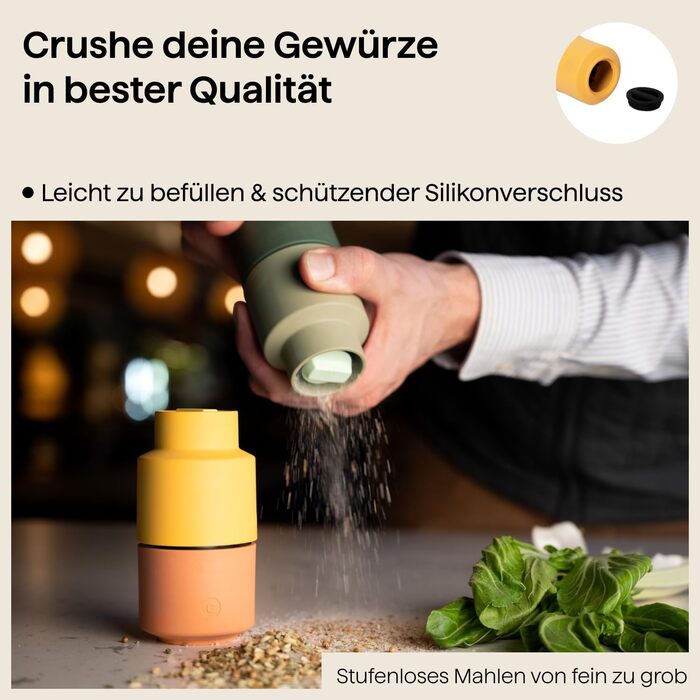 Crushgrind Billund Spice Grinder with Ceramic Grinder Green | Salt and Pepper Grinder with Adjustable Grinding Level for Coarse Salt | Herb Grinder made from high-quality, sustainable materials (Sage)