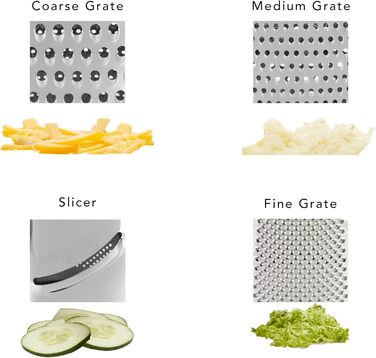 KitchenAid KN300OSERA Gourmet 4-Sided Stainless Steel Box Grater for Fine, Medium, and Coarse Shreds and Slices, Removable 3-Cup Storage Container and Measuring Marks, Dishwasher Safe, Empire
