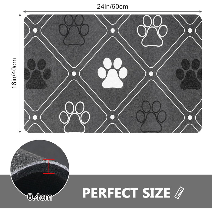 Килимок для тварин, надпоглинувач, для собак та котів, з неслизькою гумовою основою, швидковисихаючий, миючий, 40 x 60 см, 2 пари малюнків лап, чистий (в клітинку)