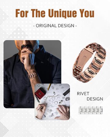 Браслет на магнітах Jecanori для чоловіків, з міді, 57 магнітів (3500 Гаус), інструмент для регулювання, подарункова коробка, не містить міді