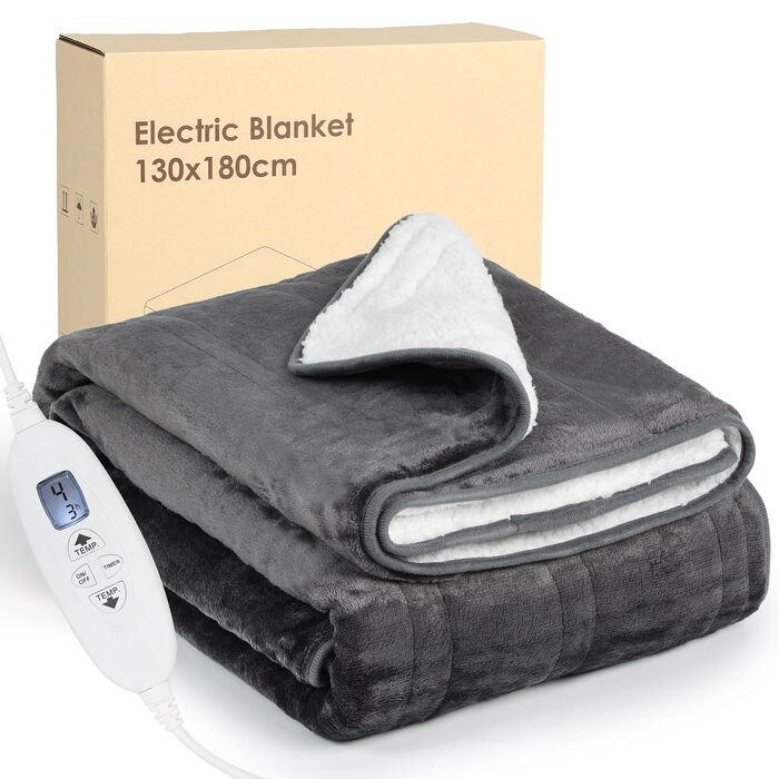 Електрична ковдра Cozysoon з 4 рівнями нагріву та таймером, 180x130 см, з автовимкненням, пральна машина