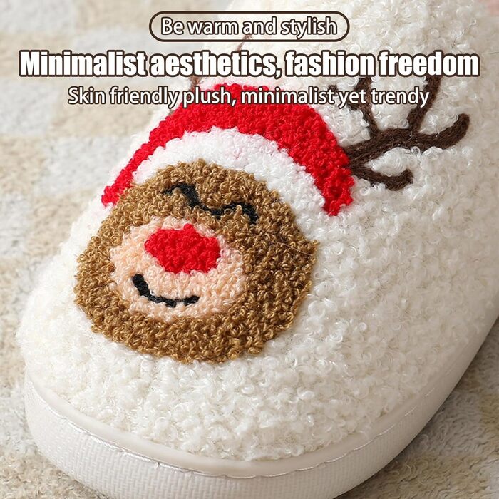 Тапочки жіночі плюшеві з малюнком оленя, теплі, антиковзні, 40/41 EU