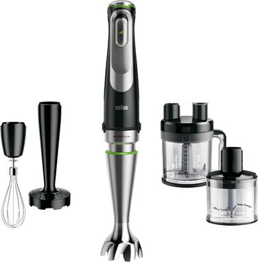 Braun MultiQuick 9 MQ 9187XLI – 5-in-1 Immersion Blender with Food Processor Attachment, Chopper, Masher for Potatoes & Vegetables, and Whisk, Infinite Speed Control, 1200 W, Black/Stainless Steel