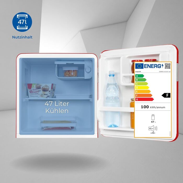 Exquisit Mini Холодильник CKB45-0-031F білий | Компактний холодильник 47 л | Холодильник для готелю | Холодильник без морозильної камери | Ретро холодильник Exquisit білий