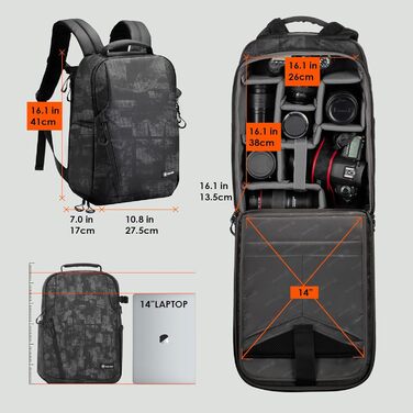 Рюкзак для фотокамери TARION: водонепроникний, з відділенням для ноутбука 14