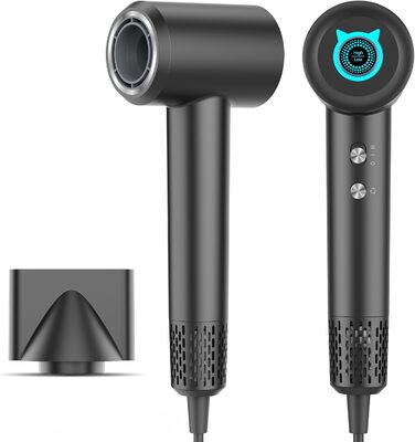 Супершвидкий фен Supersonic з іонізацією 200 млн негативних іонів, 110 000 обертів/хв безщітковий двигун, низький рівень шуму 57dB, інтелектуальна стабільна температура для подорожей та дому, чорний