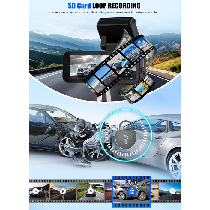 Відеореєстратор CAMECHO 4K Dual (передній + задній) з GPS, WiFi, ADAS, BSD, LCA, нічна зйомка, 150° кут огляду, IPS 3.16