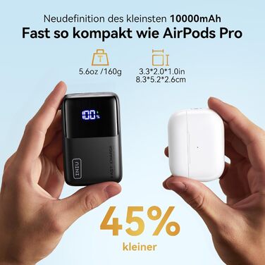 Портативний зарядний акумулятор INIU Power Bank 45W 10000mAh з USB-C кабелем, чорний. Підтримка iPhone, Samsung, MacBook, iPad та інших пристроїв.