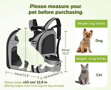 Pecute Pet Carrier Backpack with Mesh Window - Portable & Foldable Cat Carrier, Breathable & Lightweight Dog Carrier - Waterproof Oxford Cloth, Large Capacity, Non-Slip Gray