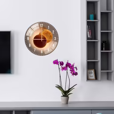 ALEENFOON Glass Wall Clock 30cm Silent No Ticking Decorative Round Wall Clock for Living Room Kitchen Bedroom Hallway Office (Moon)