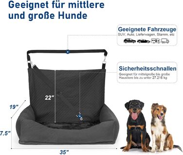 Honey Paws Dog Car Seat for Medium & Large Dogs - Universal Backseat Cover for Small/Medium Dogs up to 25kg - Non-Slip, Washable, Deep Black
