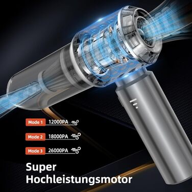 Портативний акумуляторний пилосос NVKHG 18000Pa з безщітковим мотором, 3 швидкості, для авто, дому, офісу, кухні, видалення шерсті тварин (сірий)